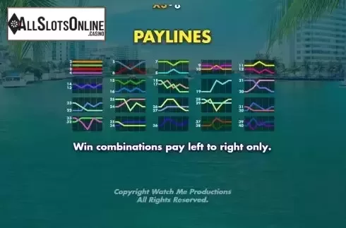 Paylines screen