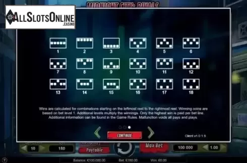 Paylines screen