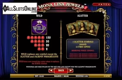 Paytable 2. Mona Lisa Jewels from iSoftBet