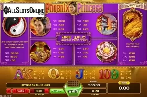 Paytable 1. Phoenix Princess from GameArt