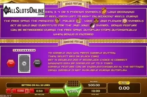 Paytable 2. Phoenix Princess from GameArt