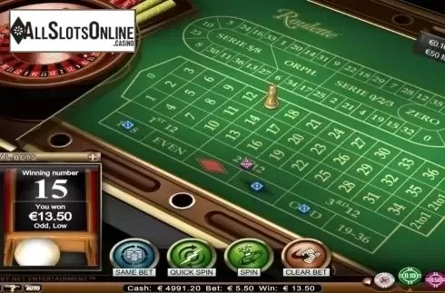Game Screen. Roulette Advanced Low Limit from NetEnt