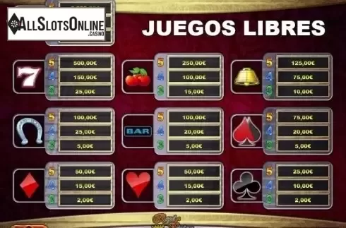 Paytable 2. Royal Fabulous Casino from R. Franco