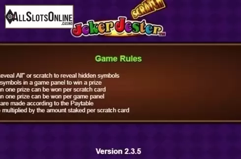 Paytable 1. Scratch Joker Jester from NextGen
