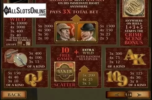 Paytable 1. Sherlock Mystery from Playtech