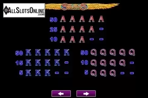 Paytable 6. Sirens  from High 5 Games