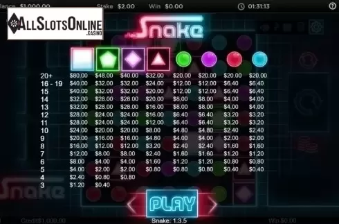 Paytable. Snake (Live 5) from Live 5
