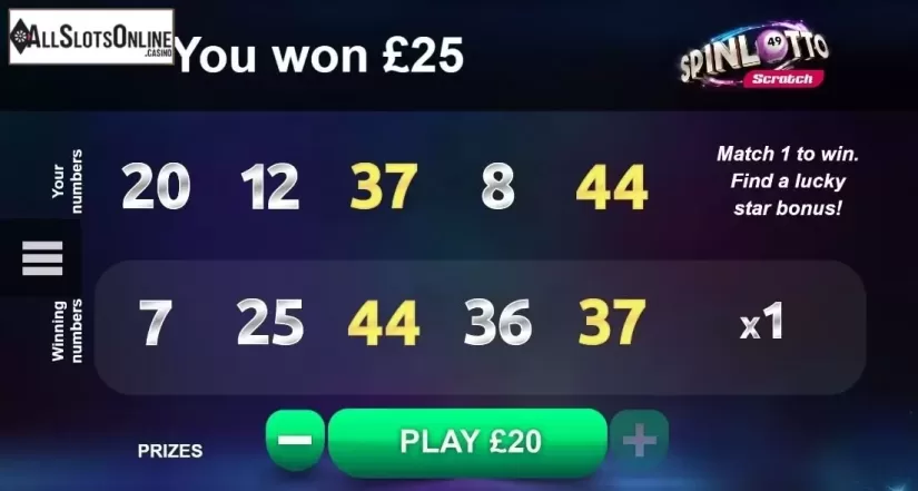 Win Screen. Spinlotto Scratch from gamevy