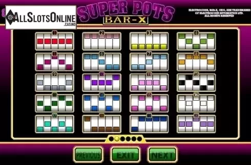 Paytable 2. Super Pots Bar-X from Betdigital
