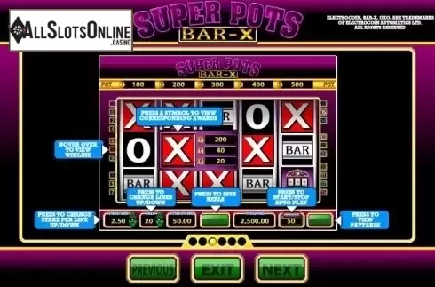 Paytable 3. Super Pots Bar-X from Betdigital