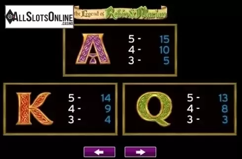 Paytable 2. The Legend Of Robin And Marian from High 5 Games