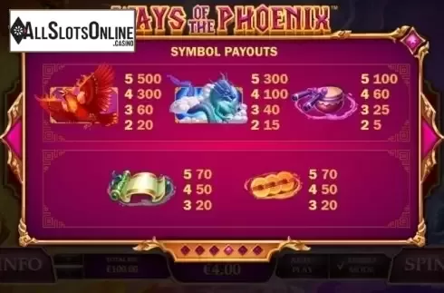 Paytable. Ways of the Phoenix from Playtech