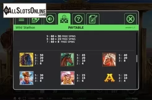 Paytable 3. Wild Stallion from StakeLogic